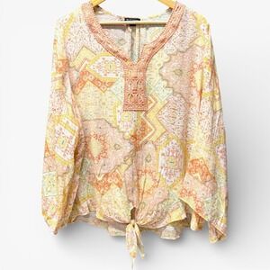 New Directions Boho Peasant Patchwork Top 2X Plus Crochet Festival Resortwear